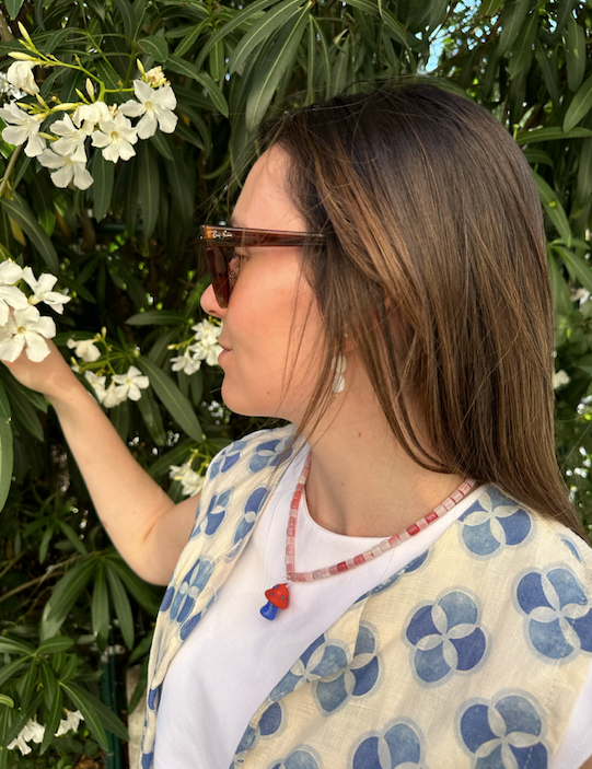 Collar del Verano, con bolas de cerámica y seta de cristal de murano