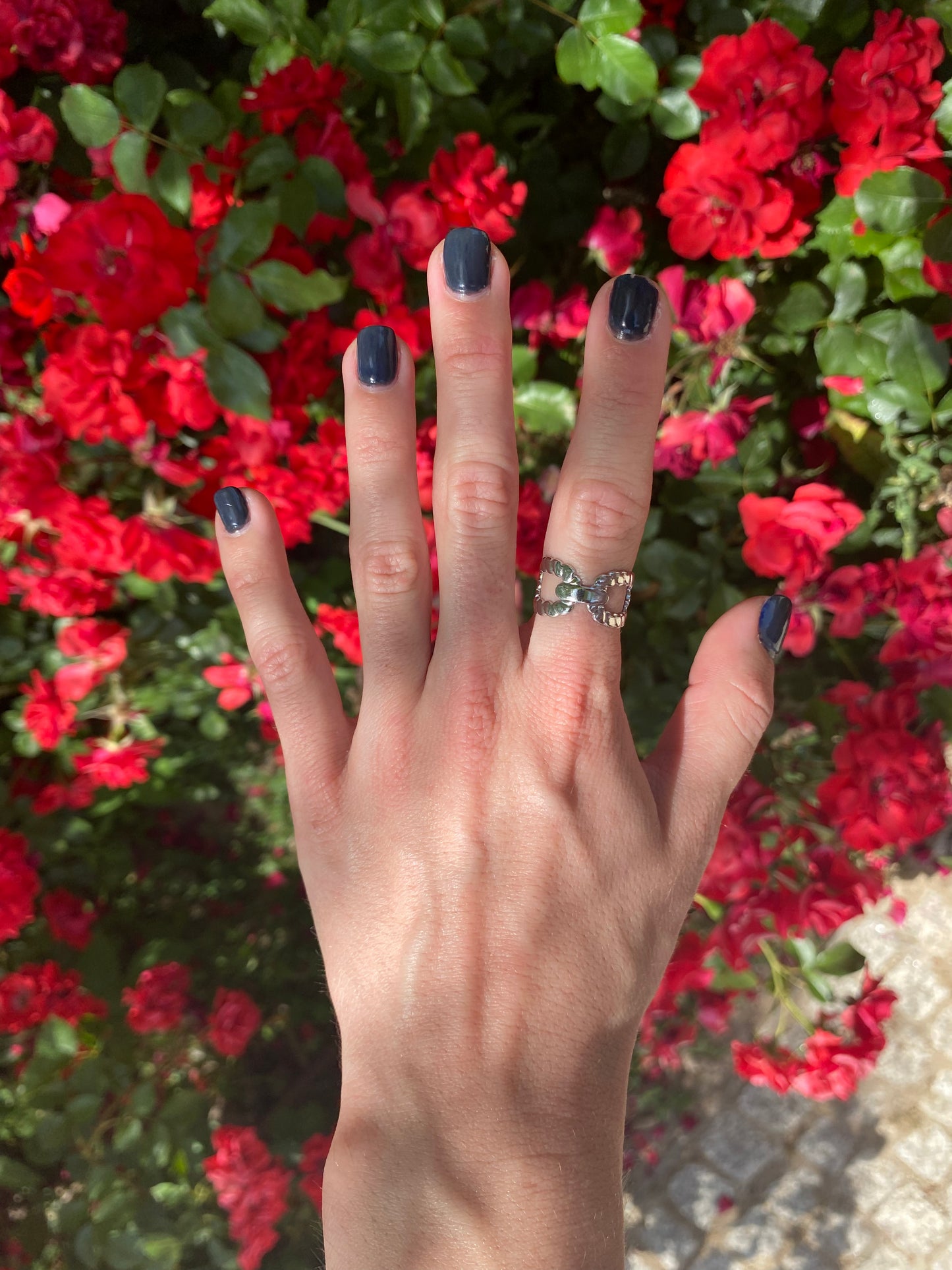 Anillo ajustable con círculos de acero inoxidable en plata