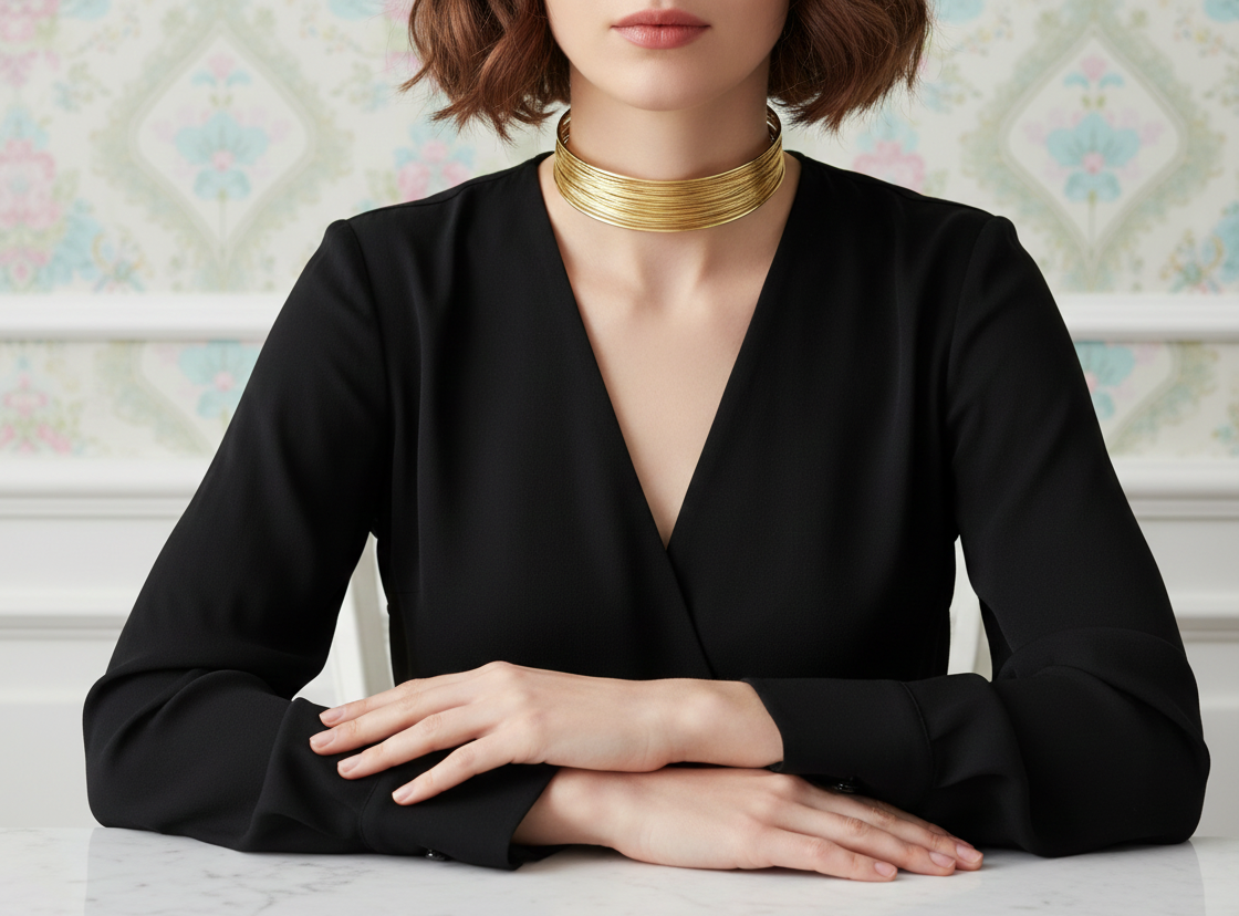 Choker ajustable de acero inoxidable en color oro