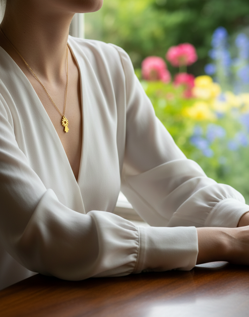 Collar de la Virgen del Pilar de acero inoxidable en color oro. Es ajustable e hipoalergénico.