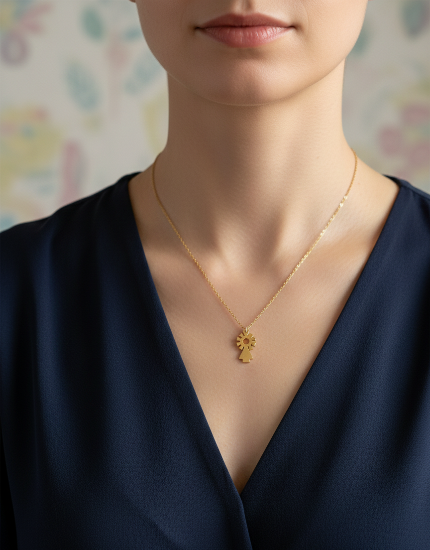 Collar de la Virgen del Pilar de acero inoxidable en color oro. Es ajustable e hipoalergénico.