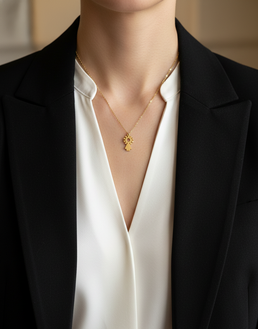 Collar de la Virgen del Pilar de acero inoxidable en color oro. Es ajustable e hipoalergénico.