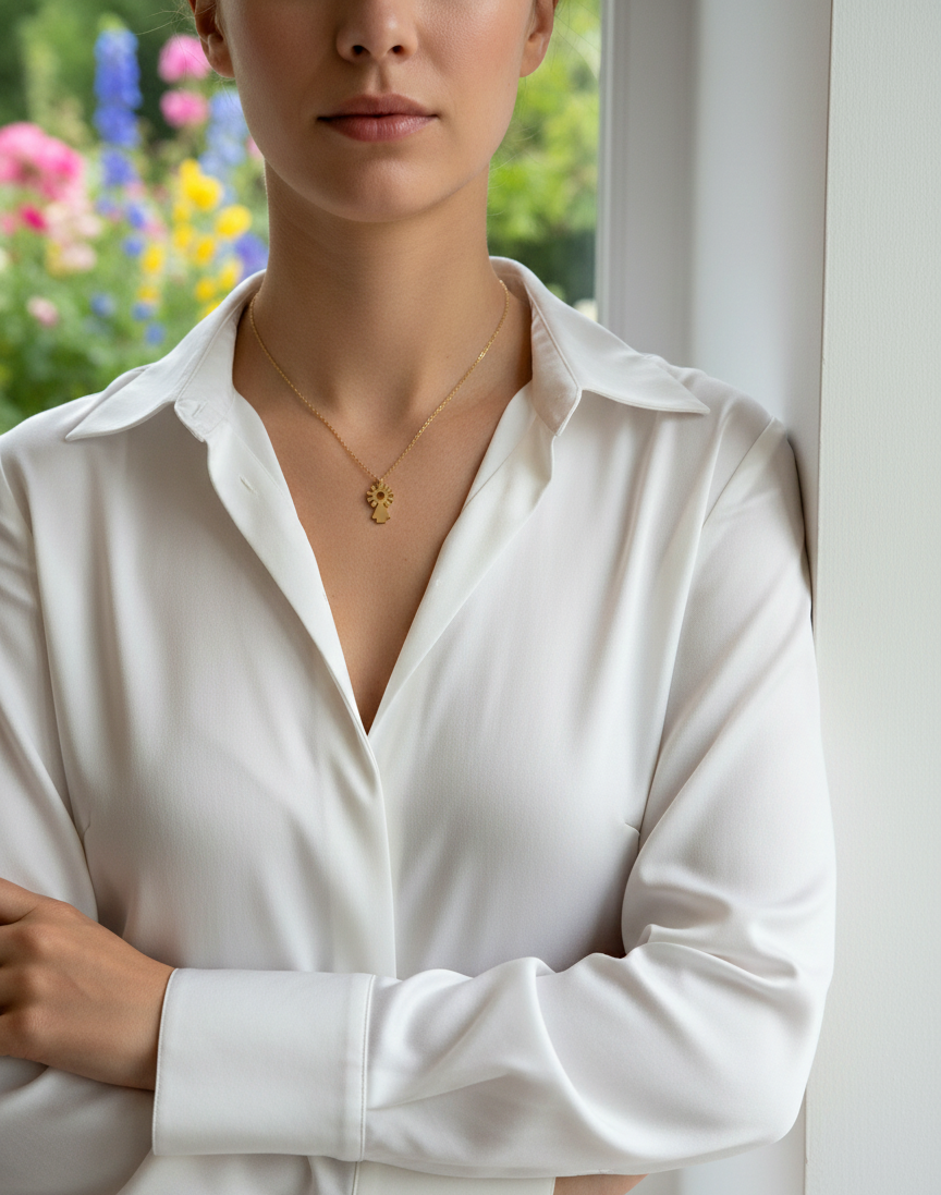 Collar de la Virgen del Pilar de acero inoxidable en color oro. Es ajustable e hipoalergénico.