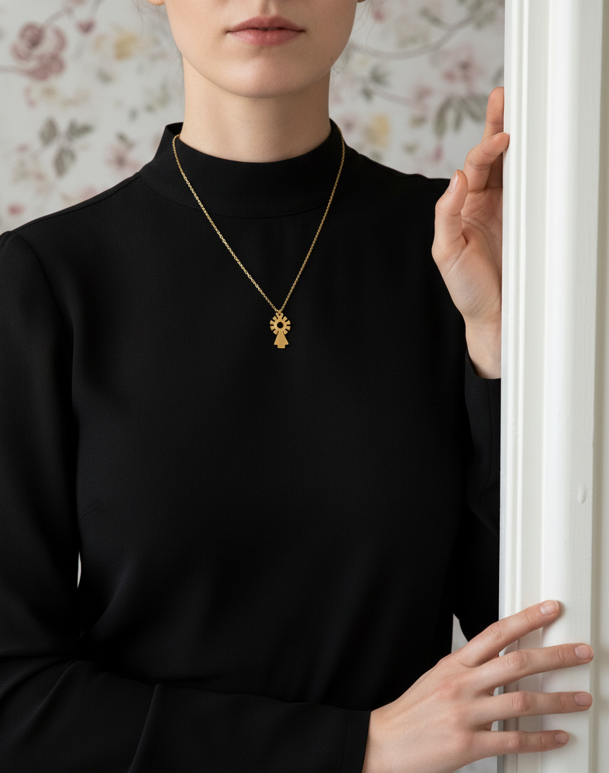 Collar de la Virgen del Pilar de acero inoxidable en color oro. Es ajustable e hipoalergénico.