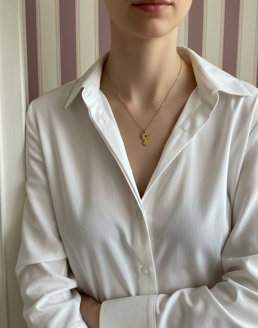 Collar de la Virgen del Pilar de acero inoxidable en color oro. Es ajustable e hipoalergénico.