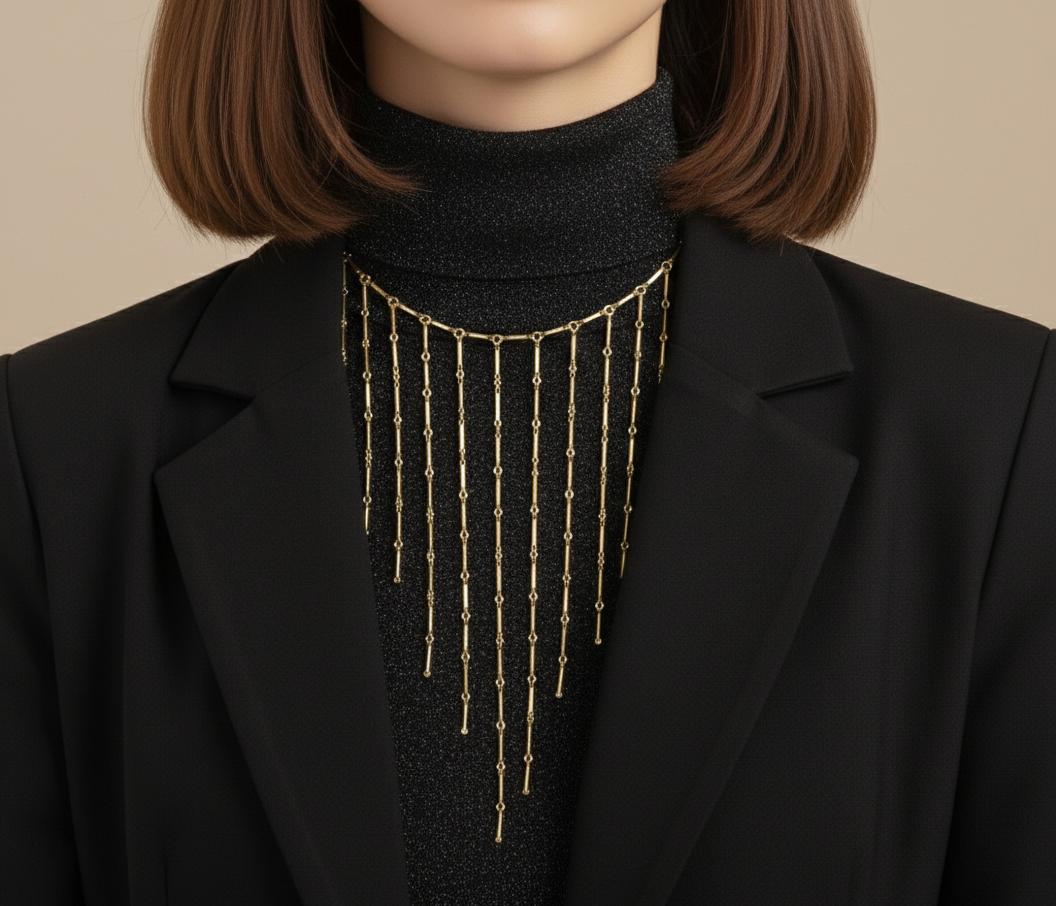 Collar con varias tiras de acero inoxidable en cascada en color oro