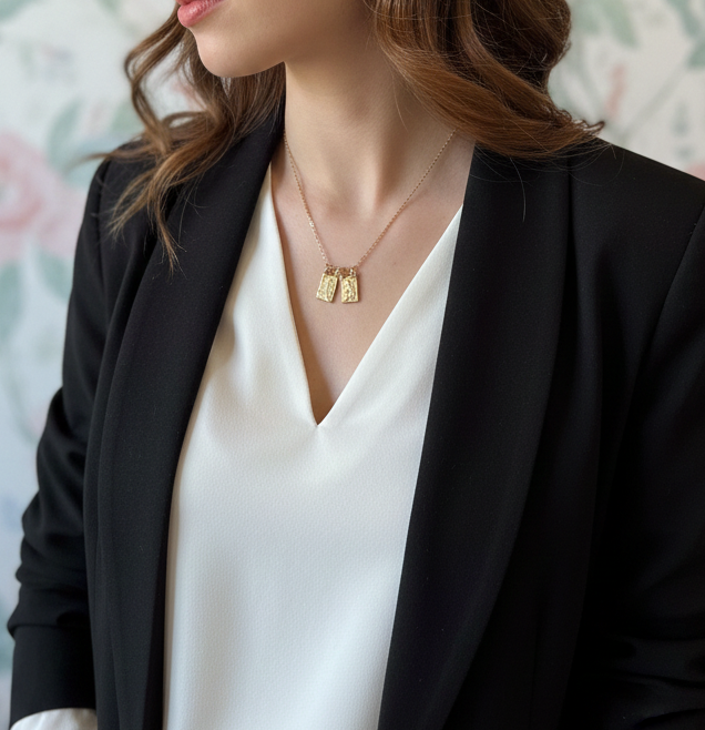 Escapulario de acero inoxidable de color dorado con dos medallas