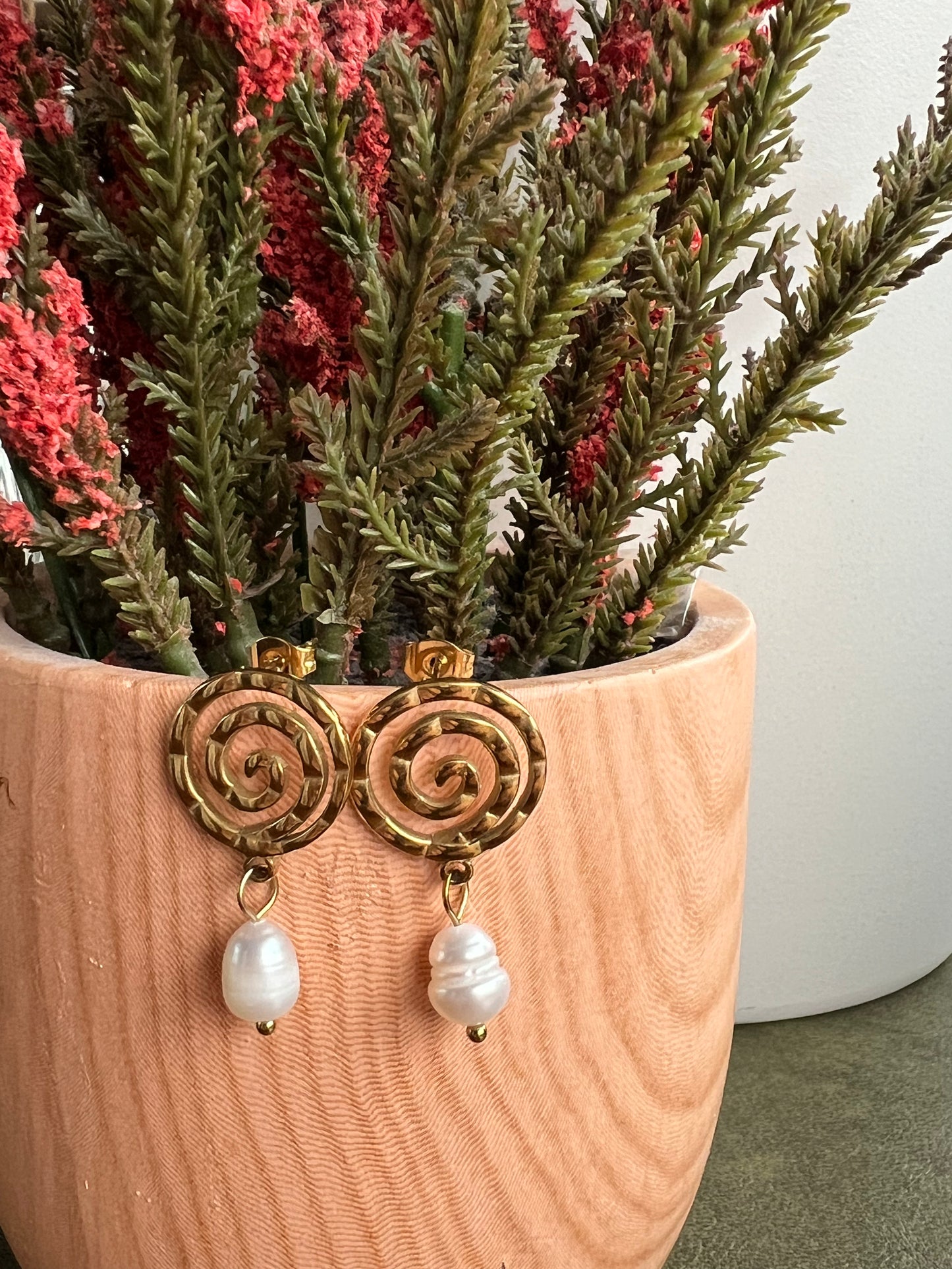 Pendientes perla ESPIRAL oro