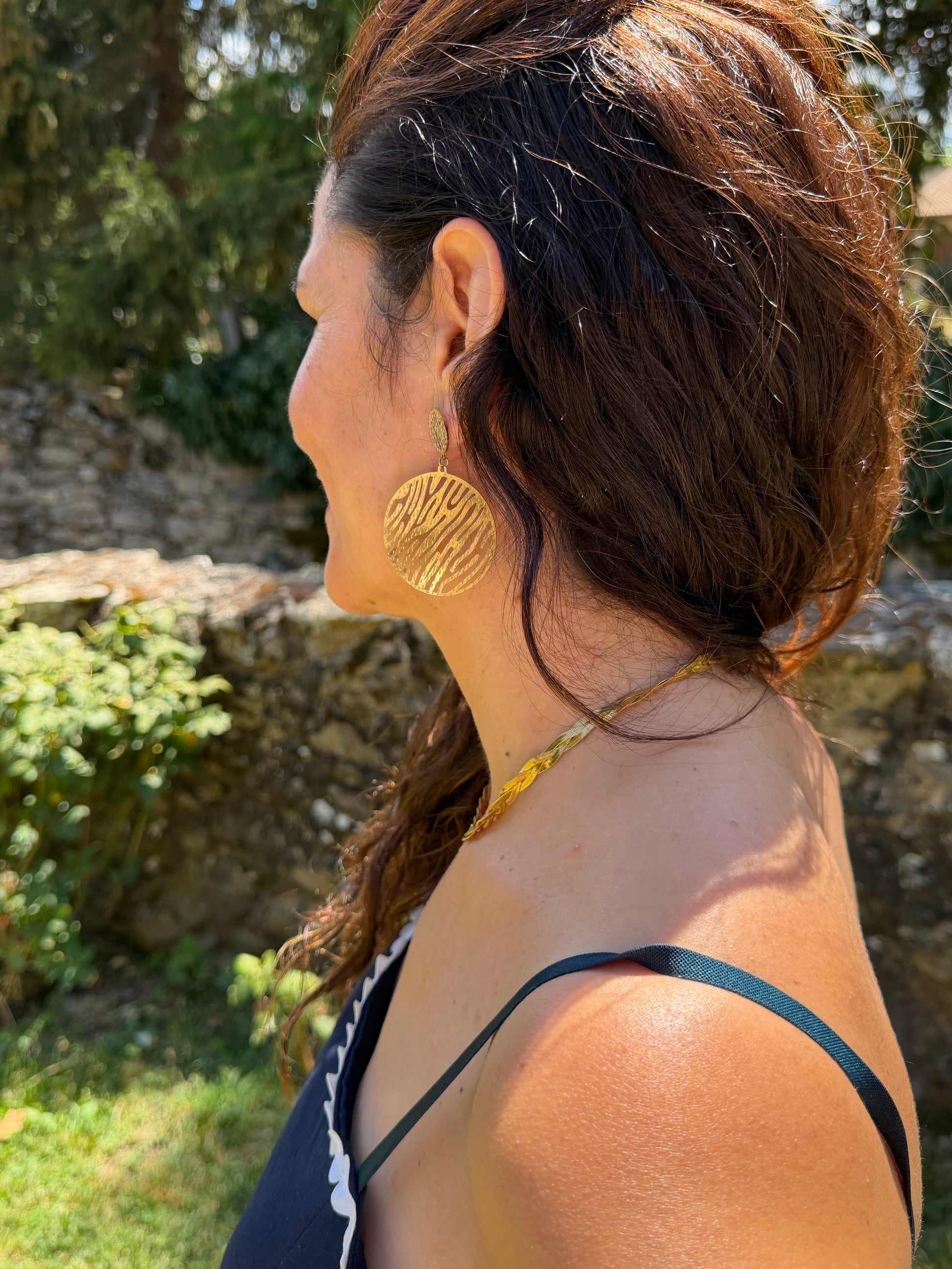 Pendientes dorados de acero inoxidable, grandes, hipoalergénicos
